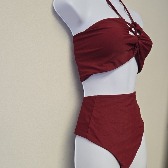 Zaful Bandeau High Waisted 2 pc Bikini Set Red L / 14 - Picture 3 of 7